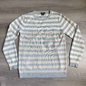 Pure Amici Women's 100% Cashmere Sweater Ivory & Gray Stripe Crew Neck Size M